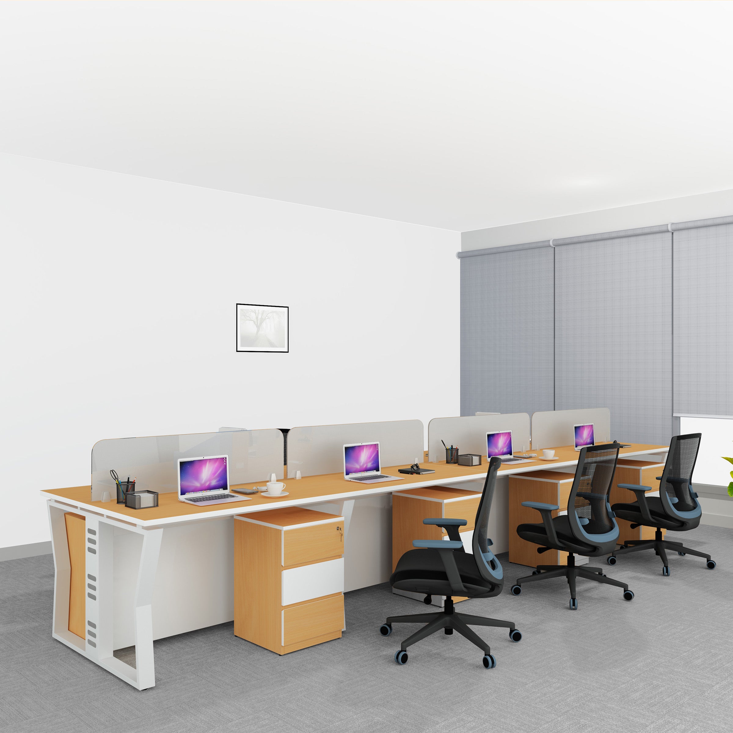 Workstation | Alabaster | 8 Seater | Face to Face | Side Rack