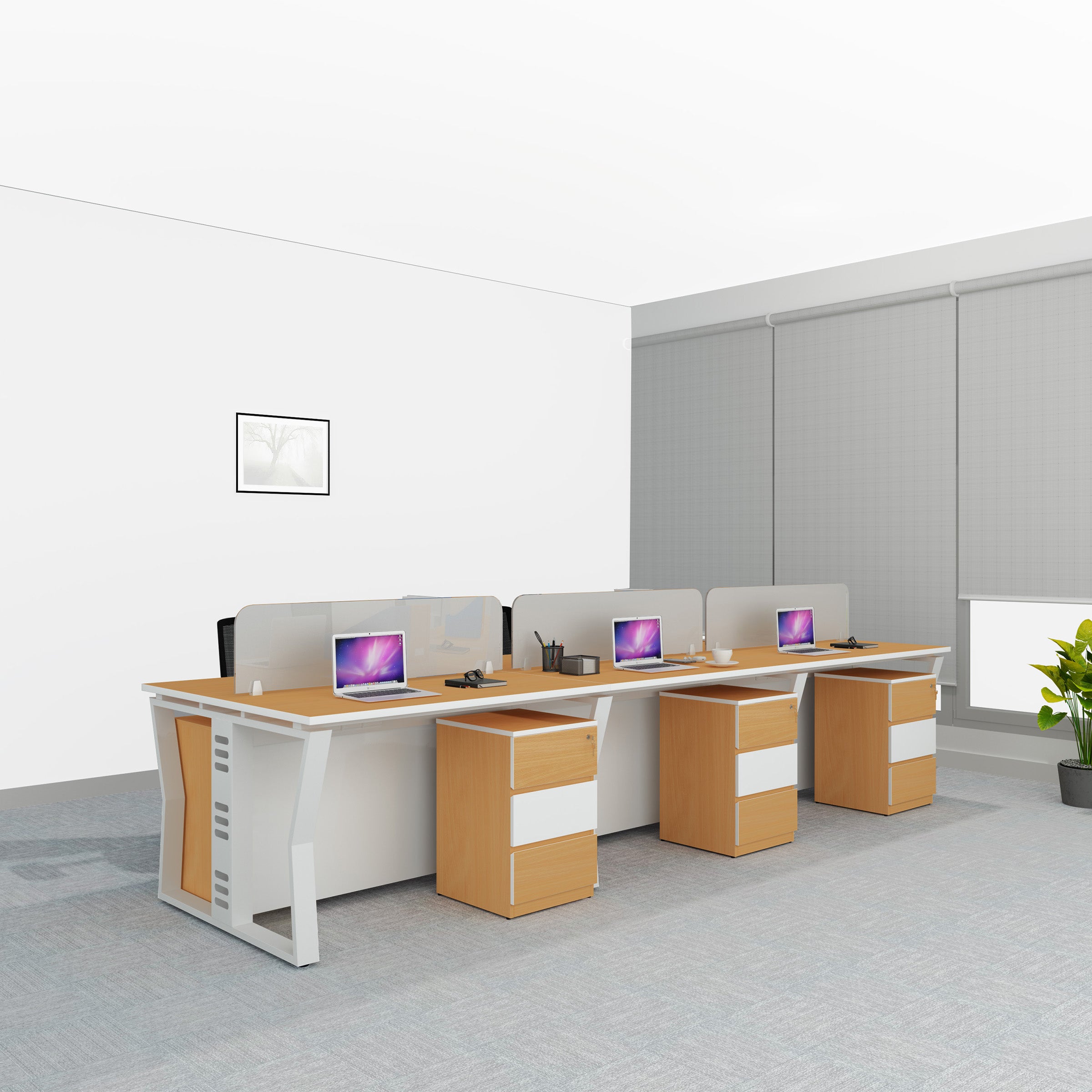 Workstation | Alabaster | 6 Seater | Face to Face | Side Rack