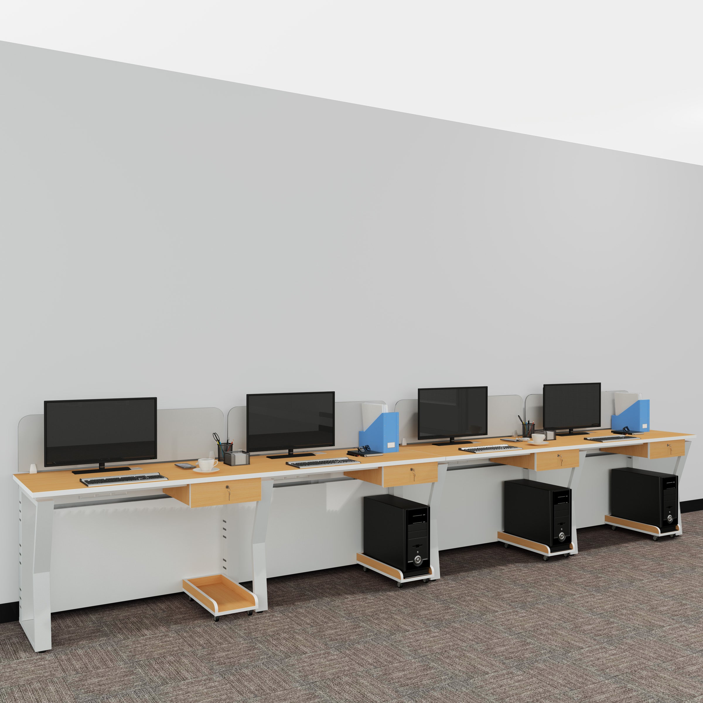 Workstation | Alabaster | 4 Seater | Side by Side | Single Hanging Drawer