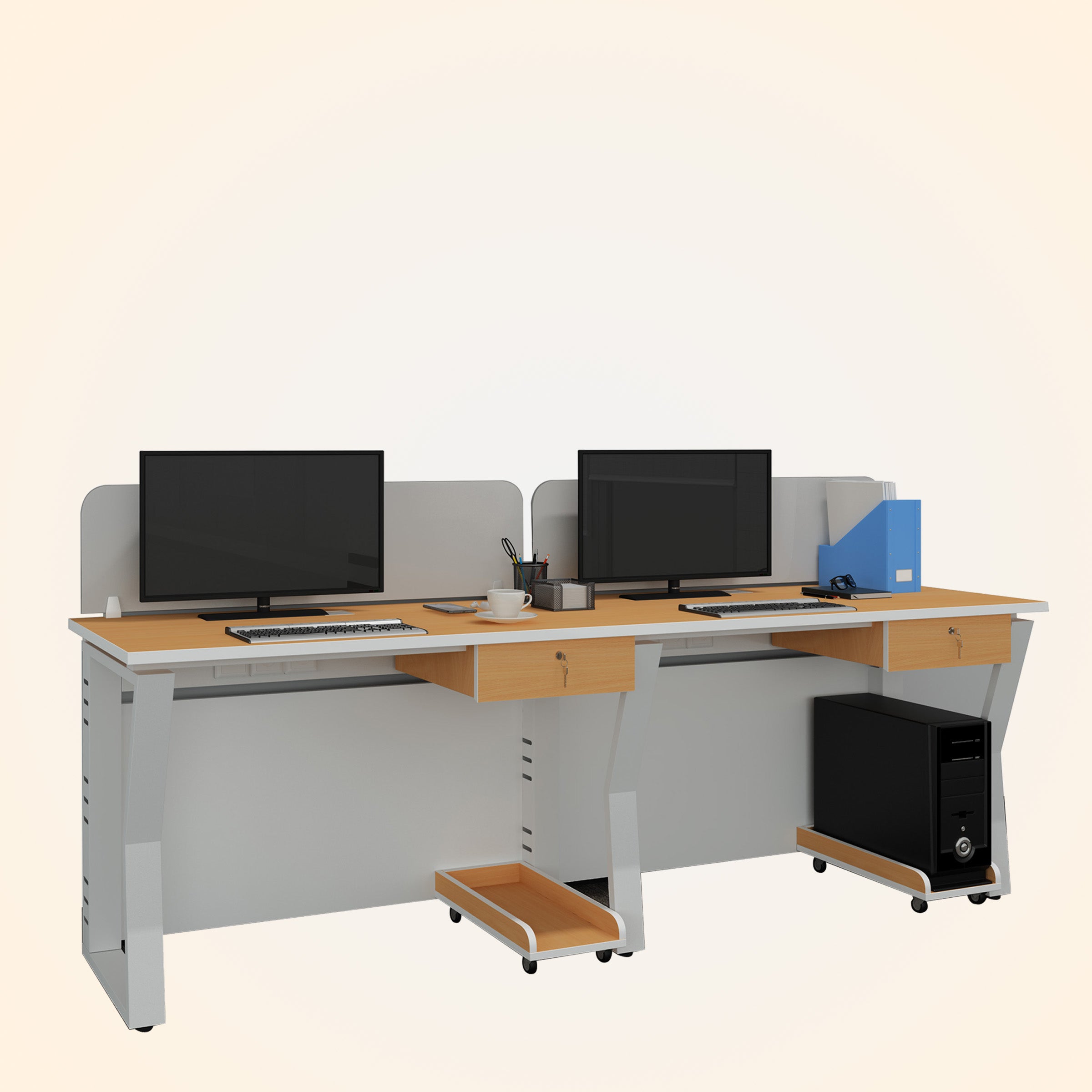 Workstation | Alabaster | 2 Seater | Side by Side | Single Hanging Drawer