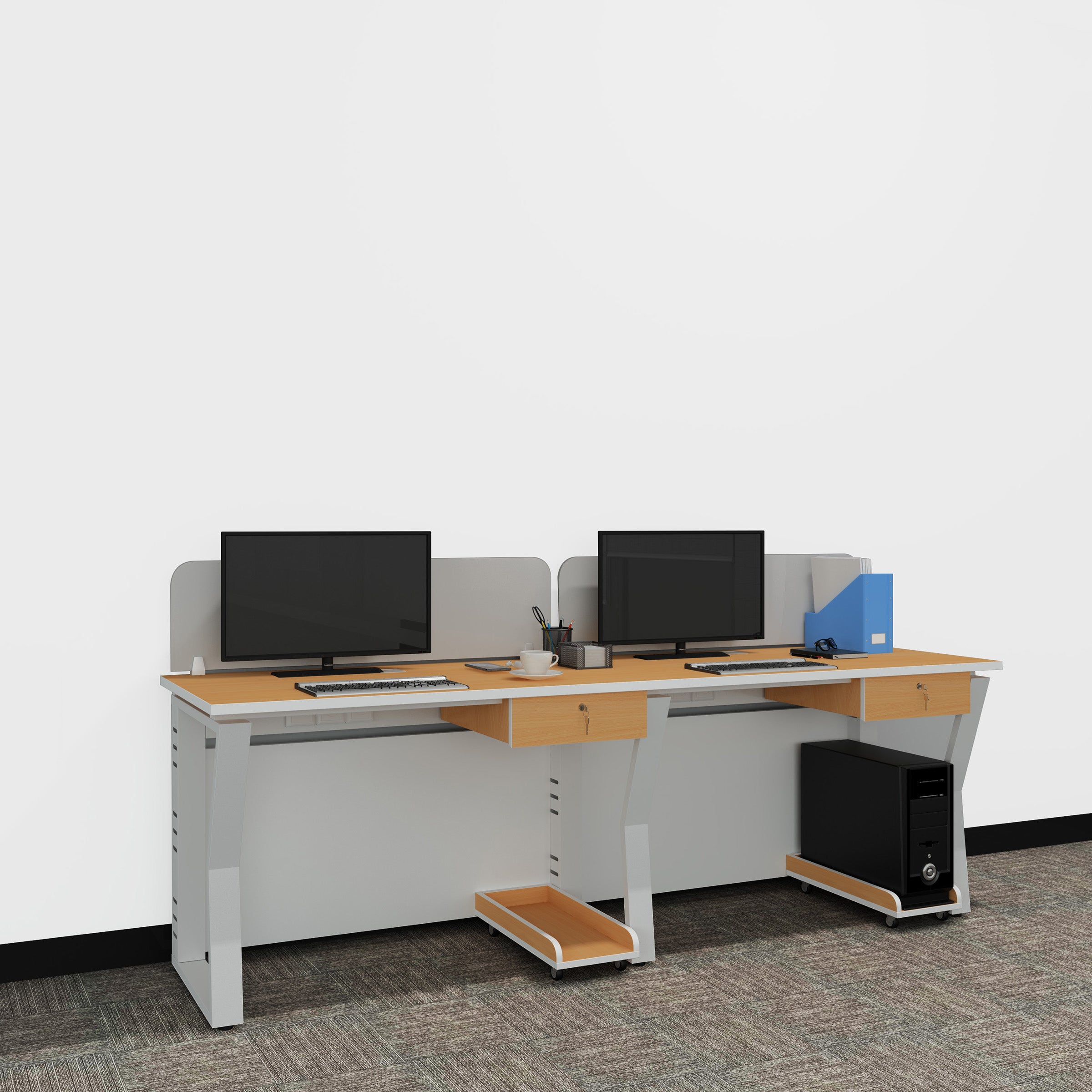 Workstation | Alabaster | 2 Seater | Side by Side | Single Hanging Drawer