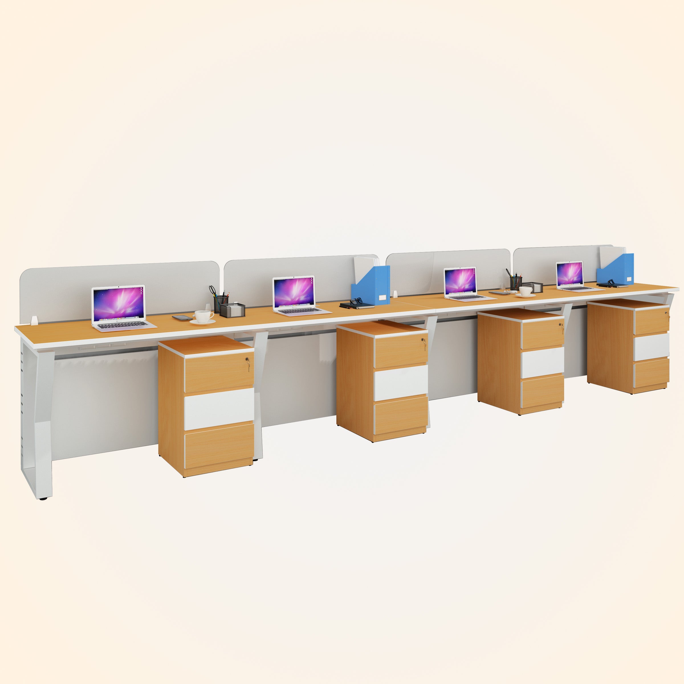 Workstation | Alabaster | 4 Seater | Side by Side | Side Rack