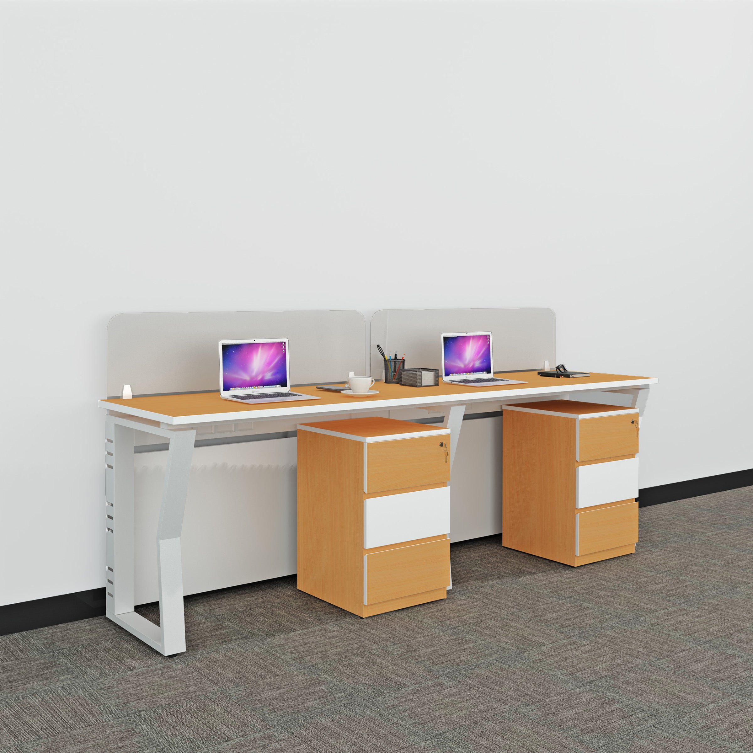 Workstation | Alabaster | 2 Seater | Side by Side | Mobile Drawer