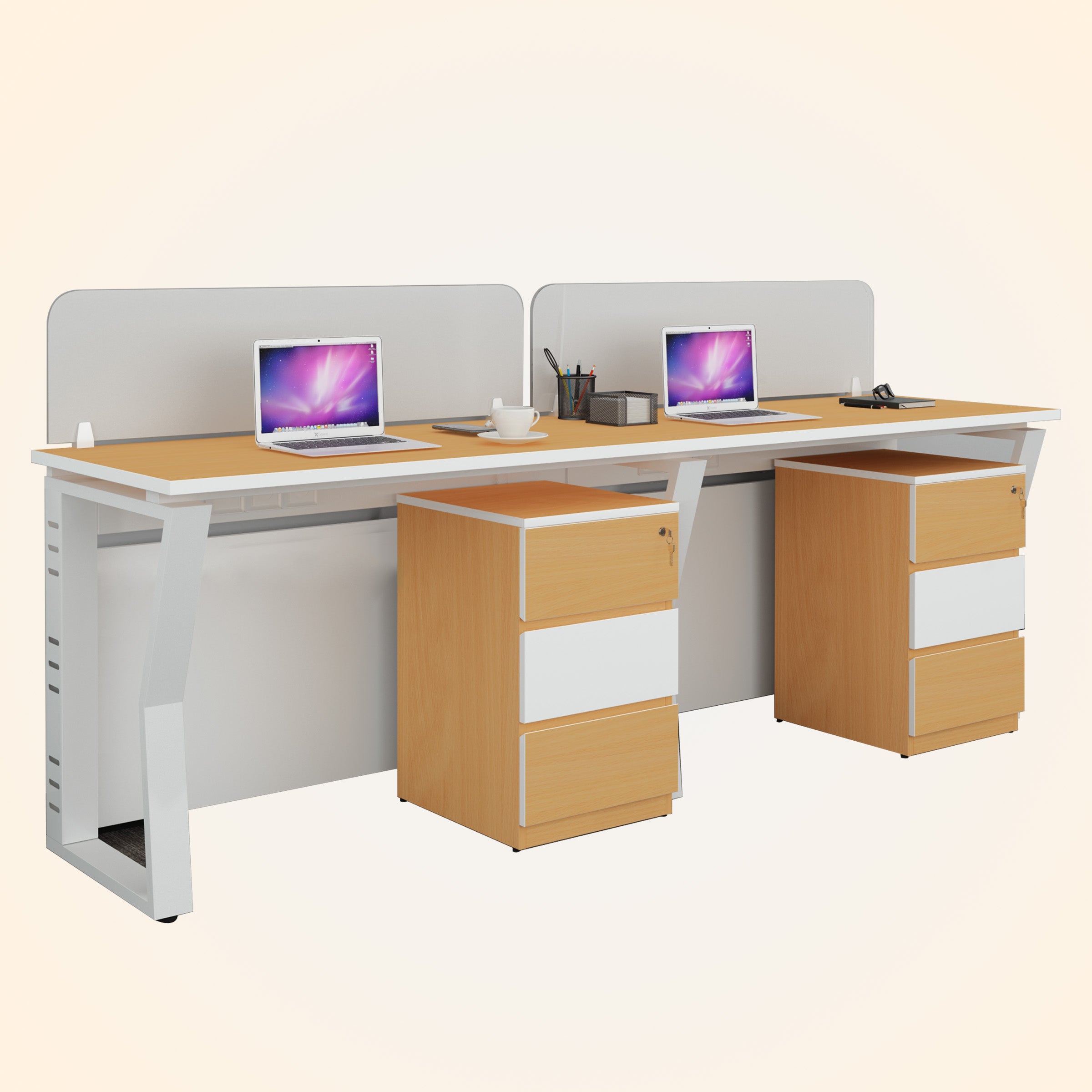 Workstation | Alabaster | 2 Seater | Side by Side | Mobile Drawer