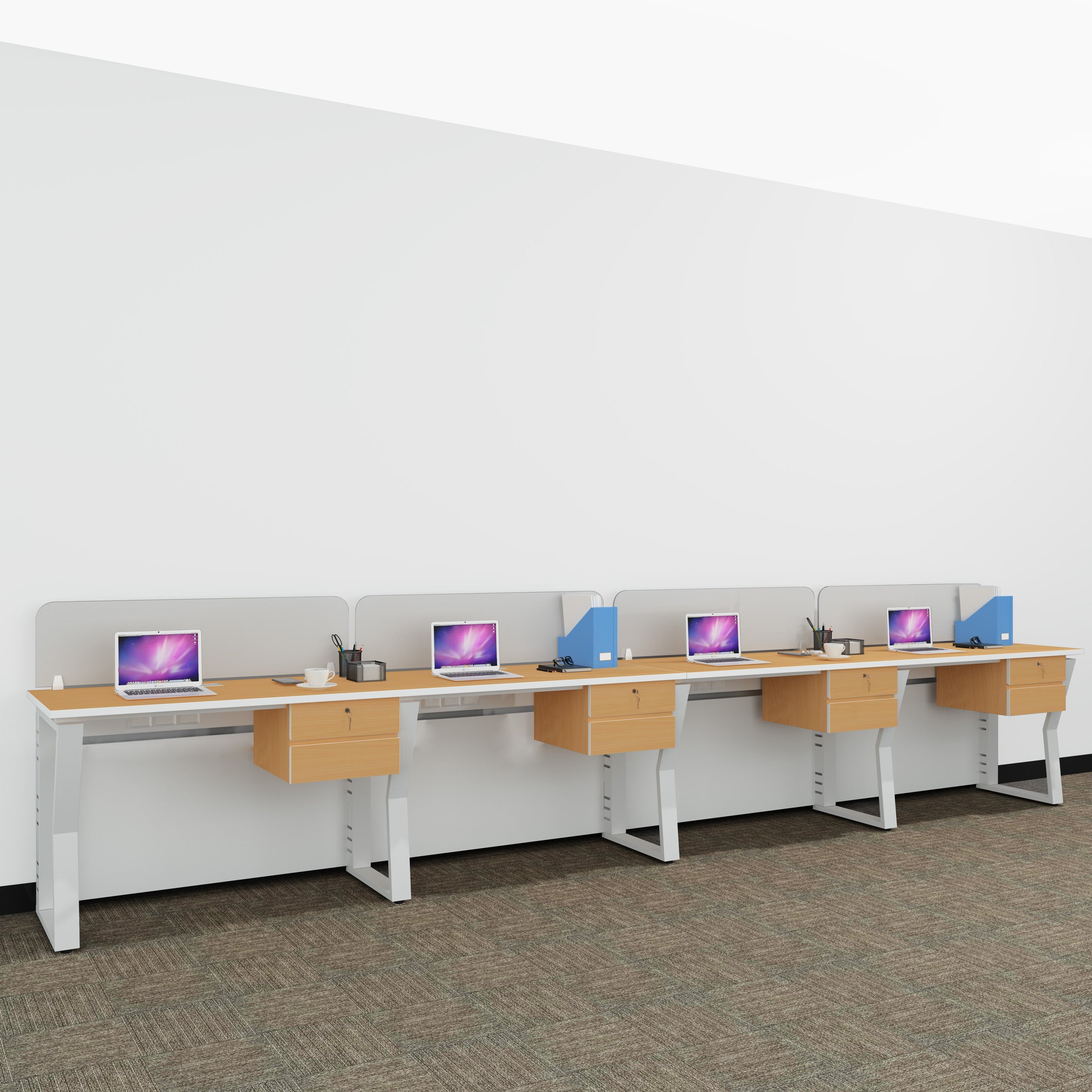 Workstation | Alabaster | 4 Seater | Side by Side | Two Hanging Drawer