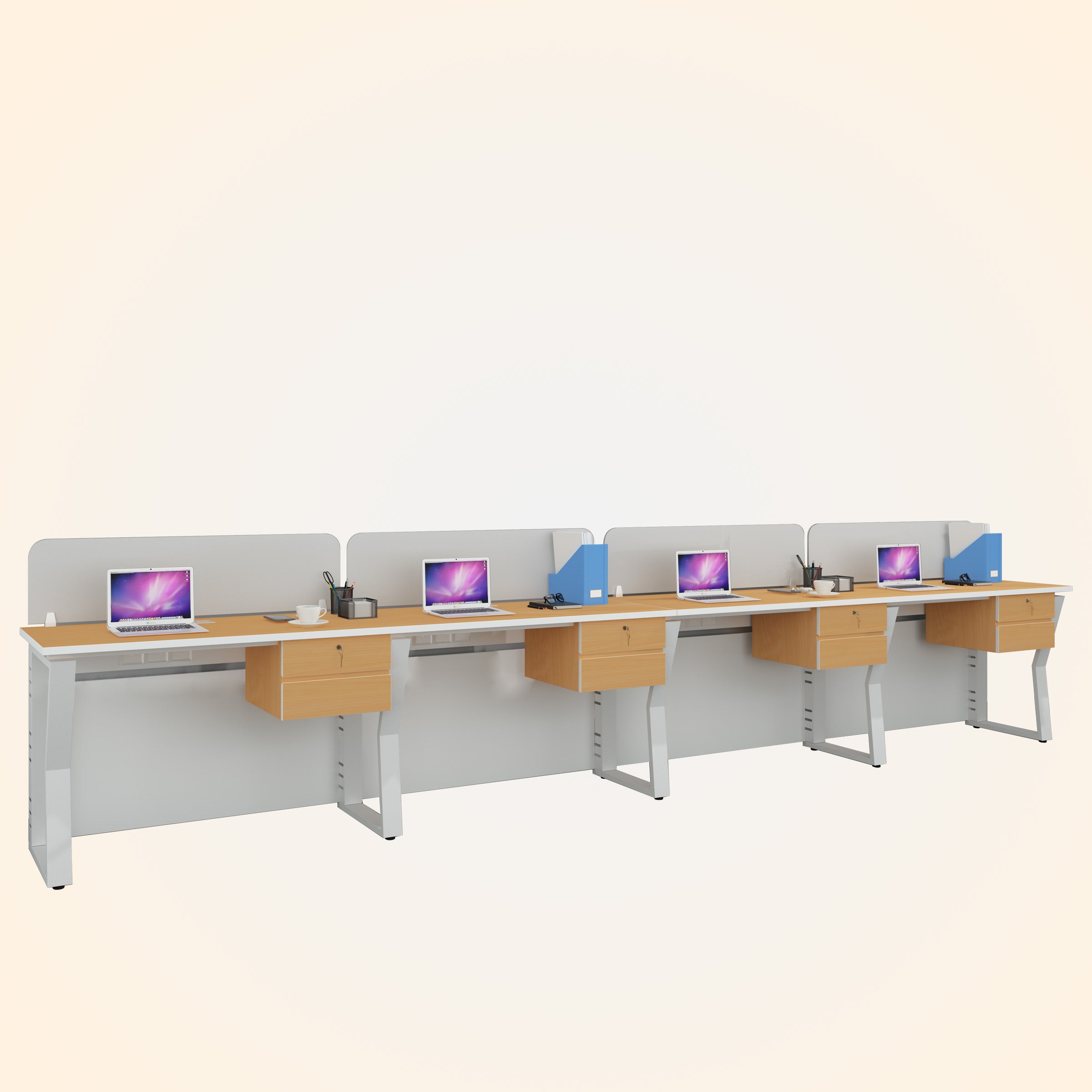 Workstation | Alabaster | 4 Seater | Side by Side | Two Hanging Drawer