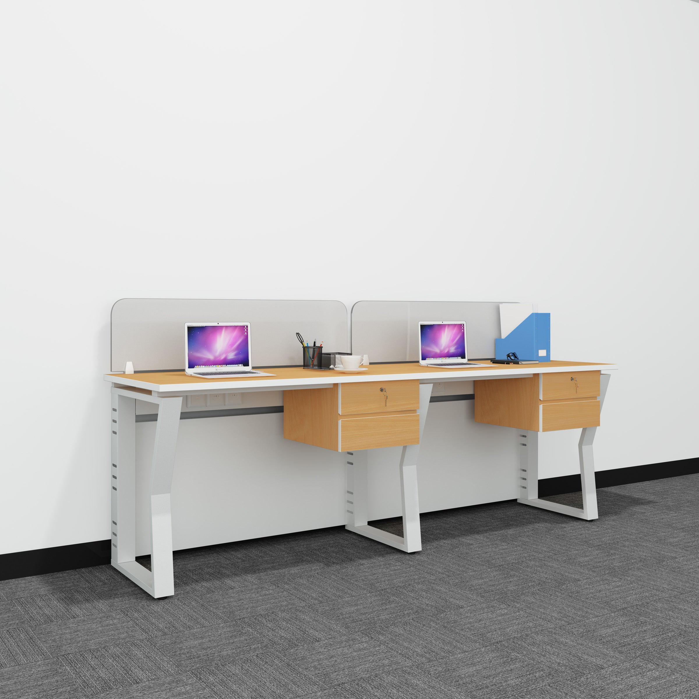 Workstation | Alabaster | 2 Seater | Side by Side | Two Hanging Drawer