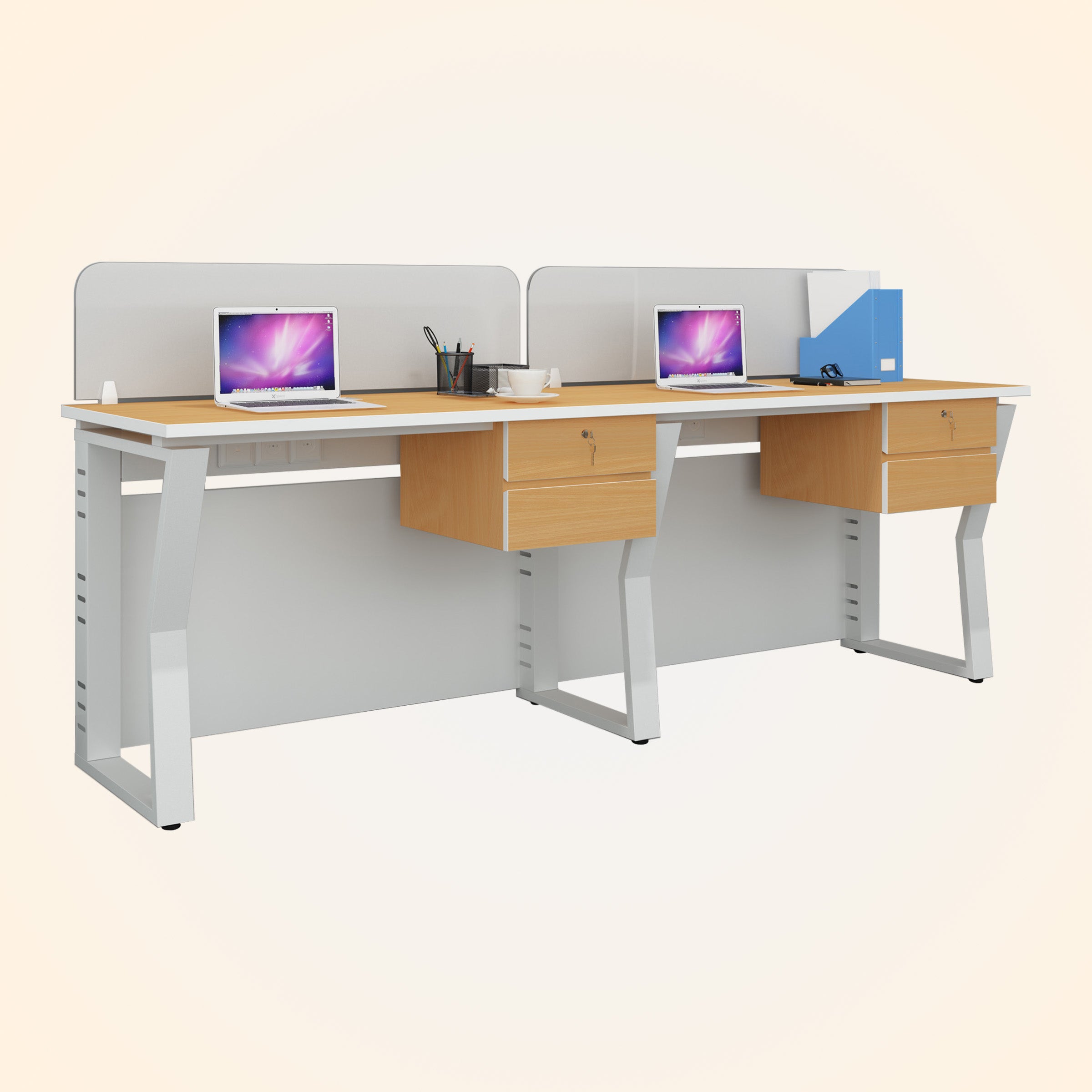 Workstation | Alabaster | 2 Seater | Side by Side | Two Hanging Drawer