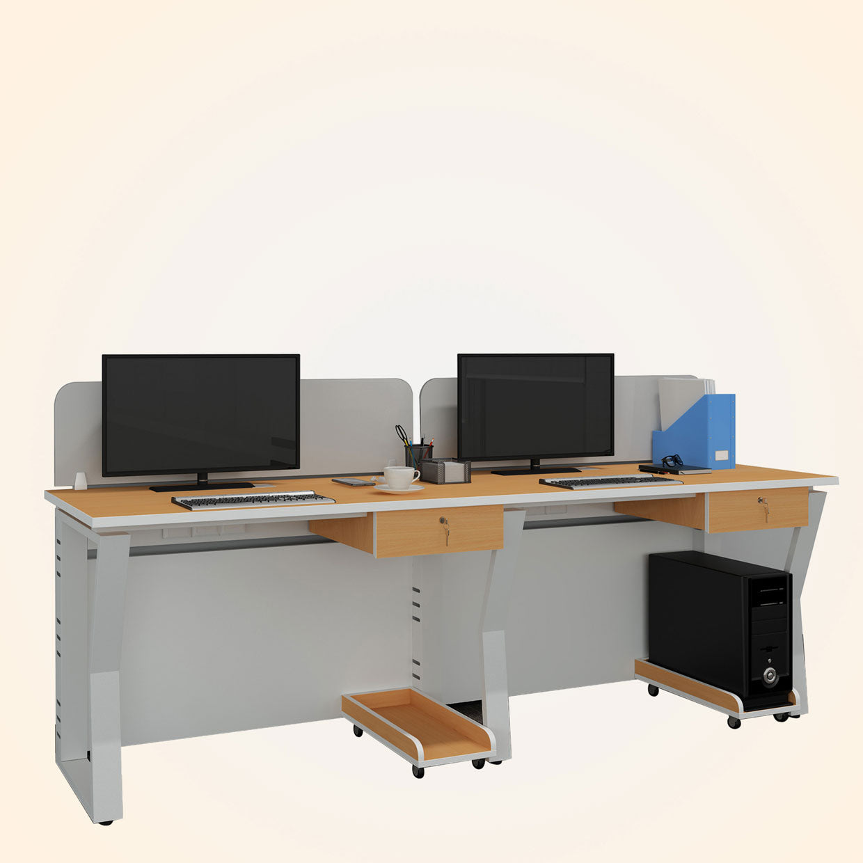 Workstation | Alabaster | 2 Seater | Side by Side | Side Rack