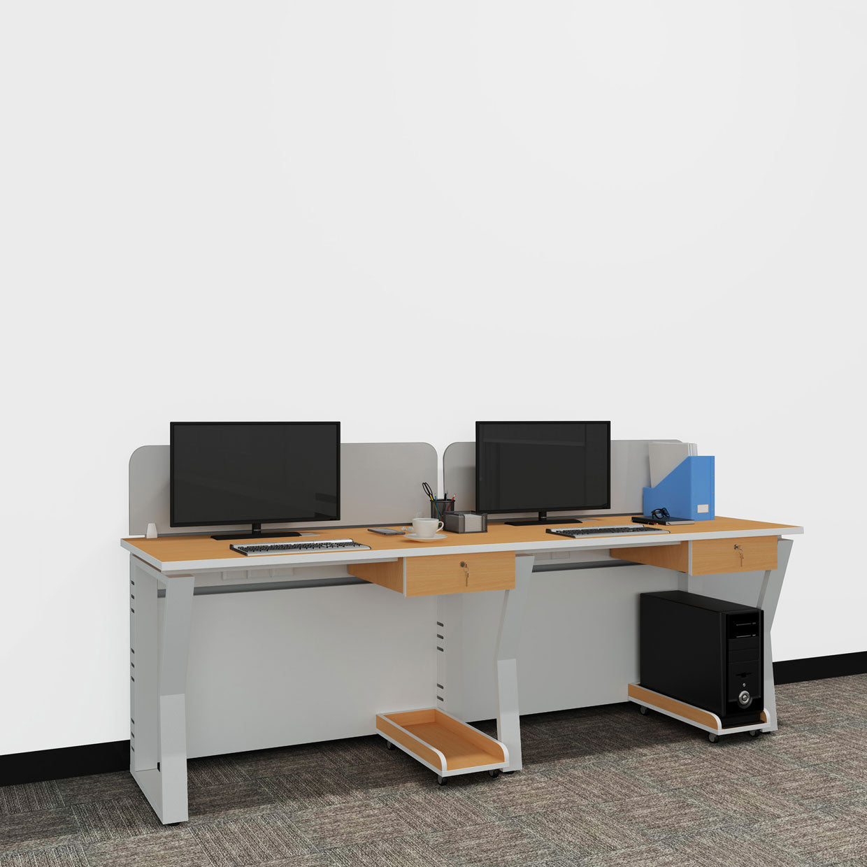Workstation | Alabaster | 2 Seater | Side by Side | Side Rack