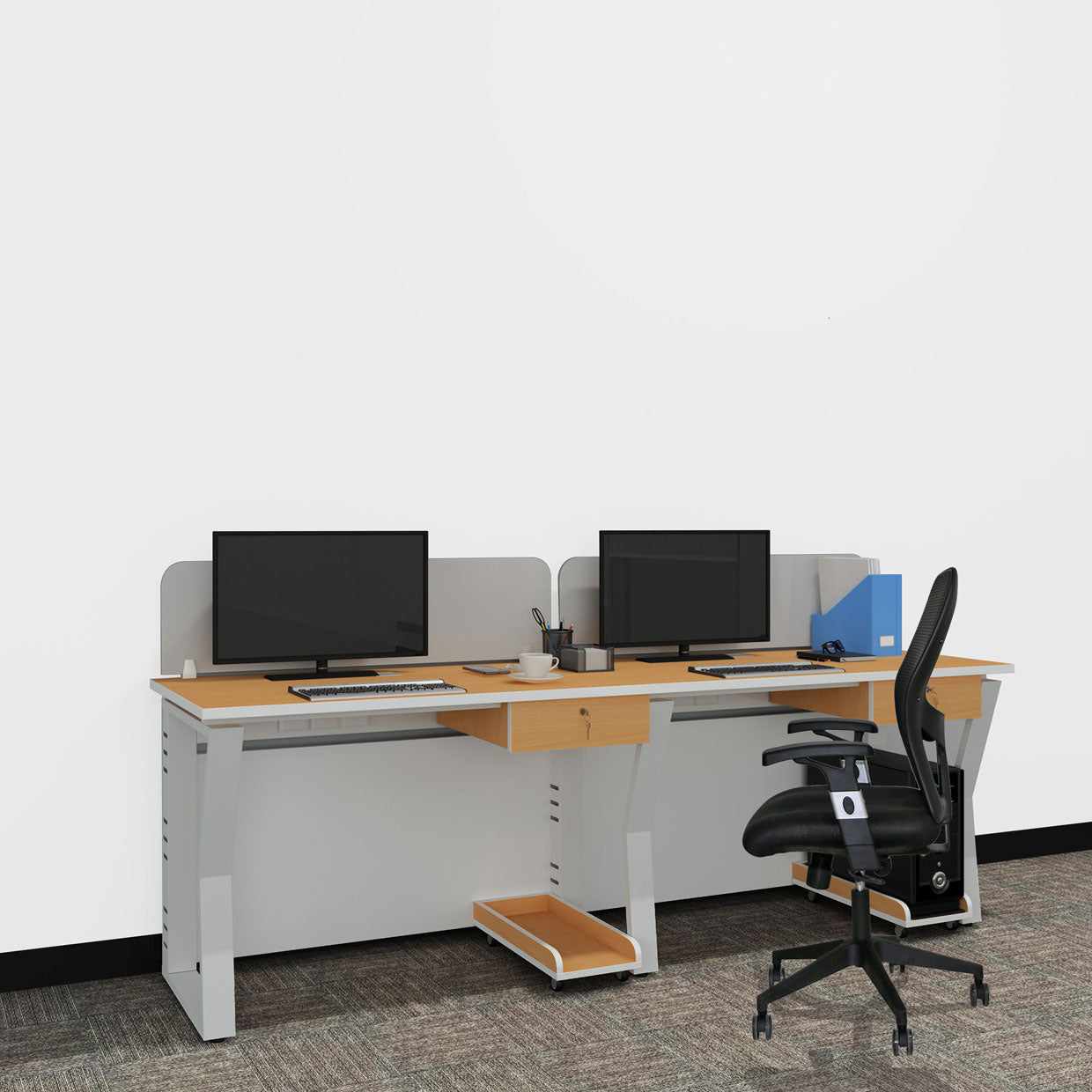 Workstation | Alabaster | 2 Seater | Side by Side | Side Rack