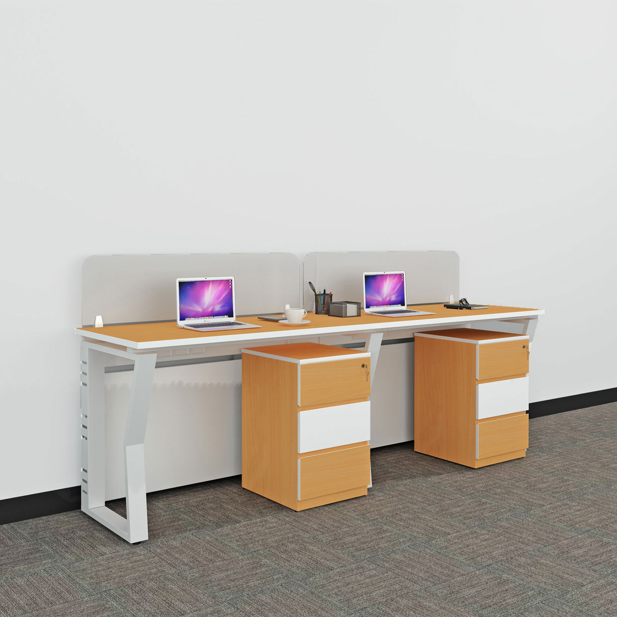 Workstation | Alabaster | 2 Seater | Side by Side | Side Rack