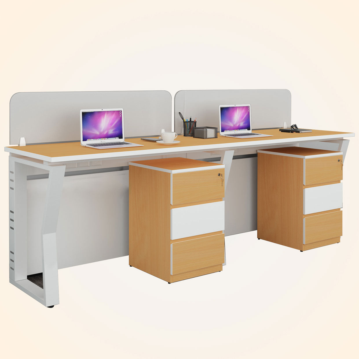 Workstation | Alabaster | 2 Seater | Side by Side | Side Rack