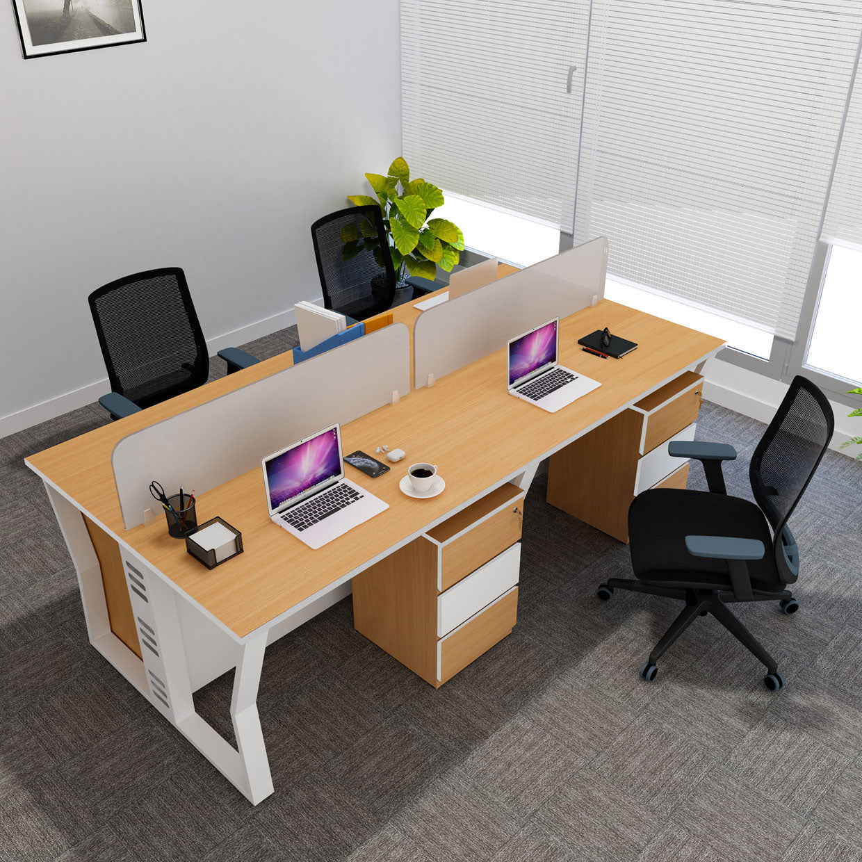 Workstation | Alabaster | 4 Seater | Face to Face | Side Rack