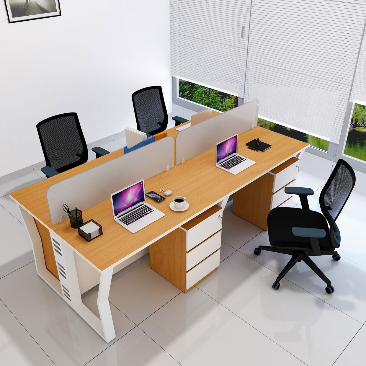Workstation | Alabaster | 4 Seater | Face to Face | Side Rack