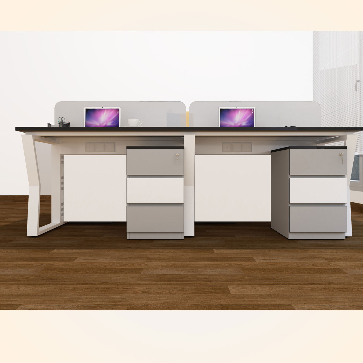 Workstation | Alabaster | 4 Seater | Face to Face | Side Rack