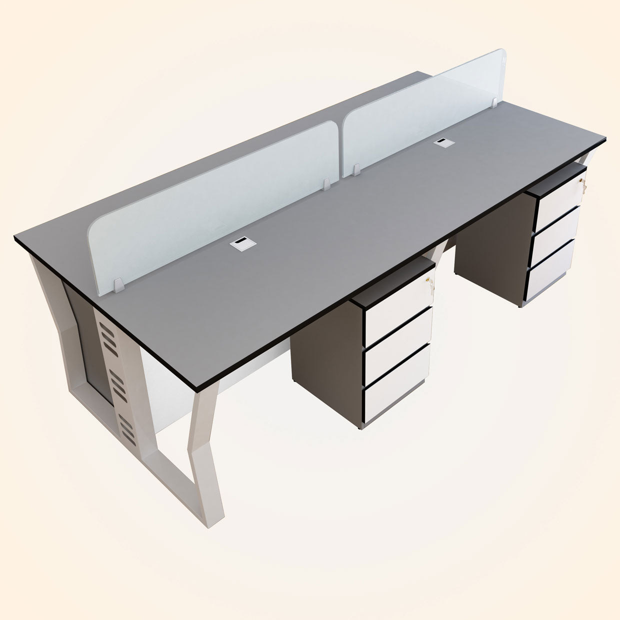 Workstation | Alabaster | 4 Seater | Face to Face | Side Rack