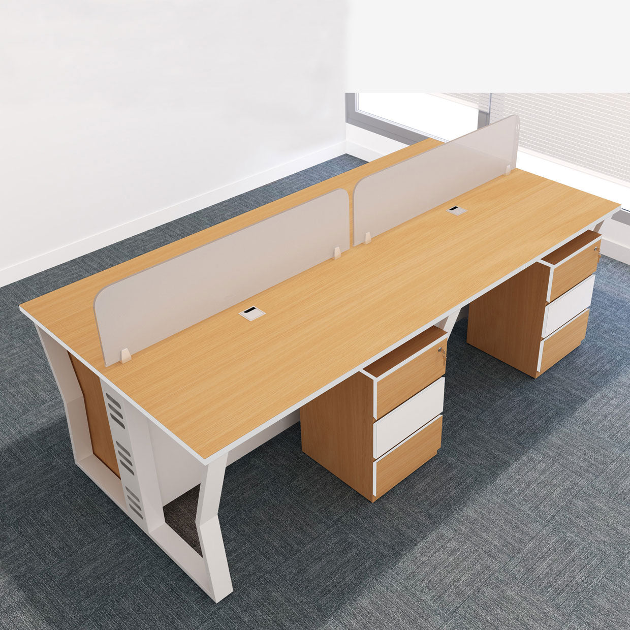 Workstation | Alabaster | 4 Seater | Face to Face | Side Rack