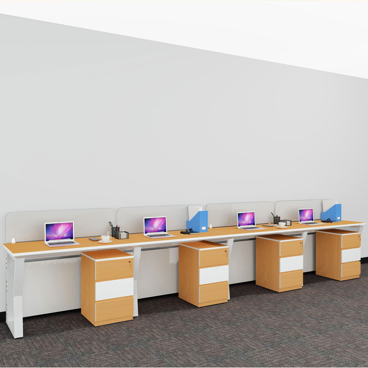 Workstation | Alabaster | 4 Seater | Side by Side | Side Rack