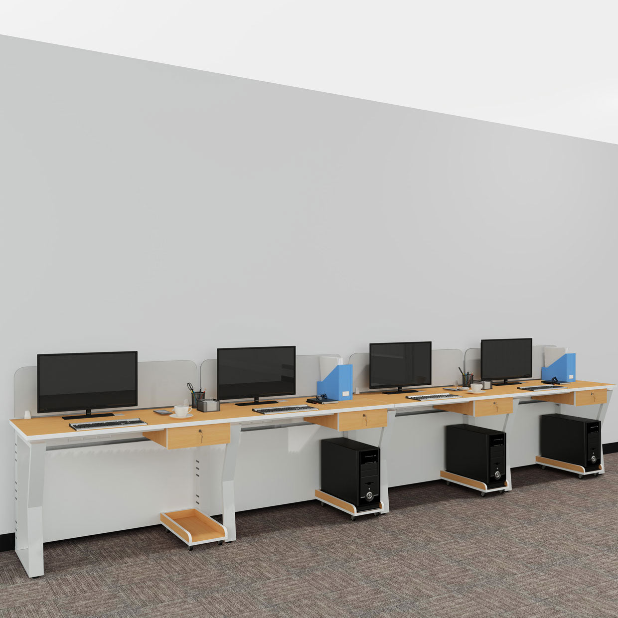 Workstation | Alabaster | 4 Seater | Side by Side | Side Rack
