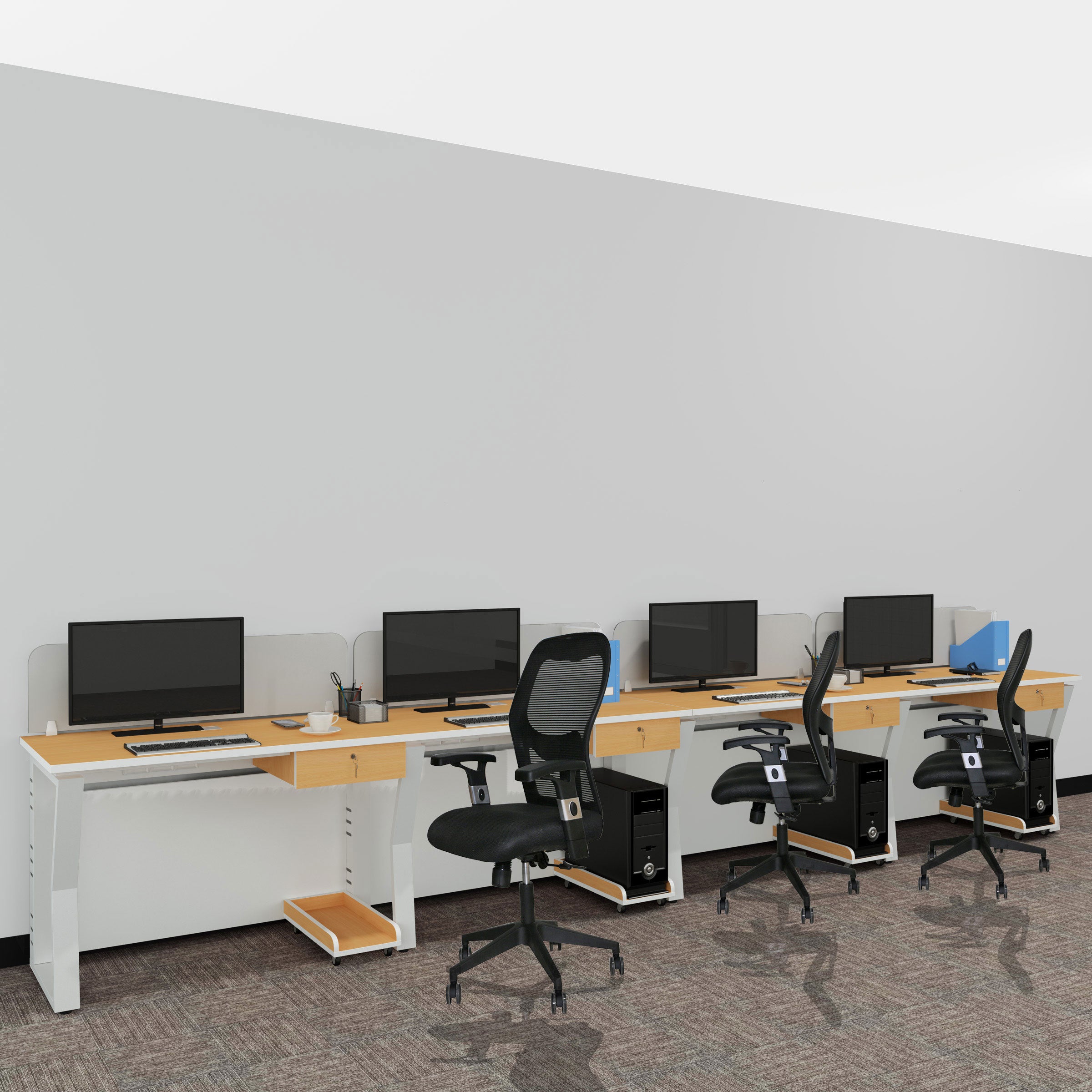 Workstation | Alabaster | 4 Seater | Side by Side | Side Rack