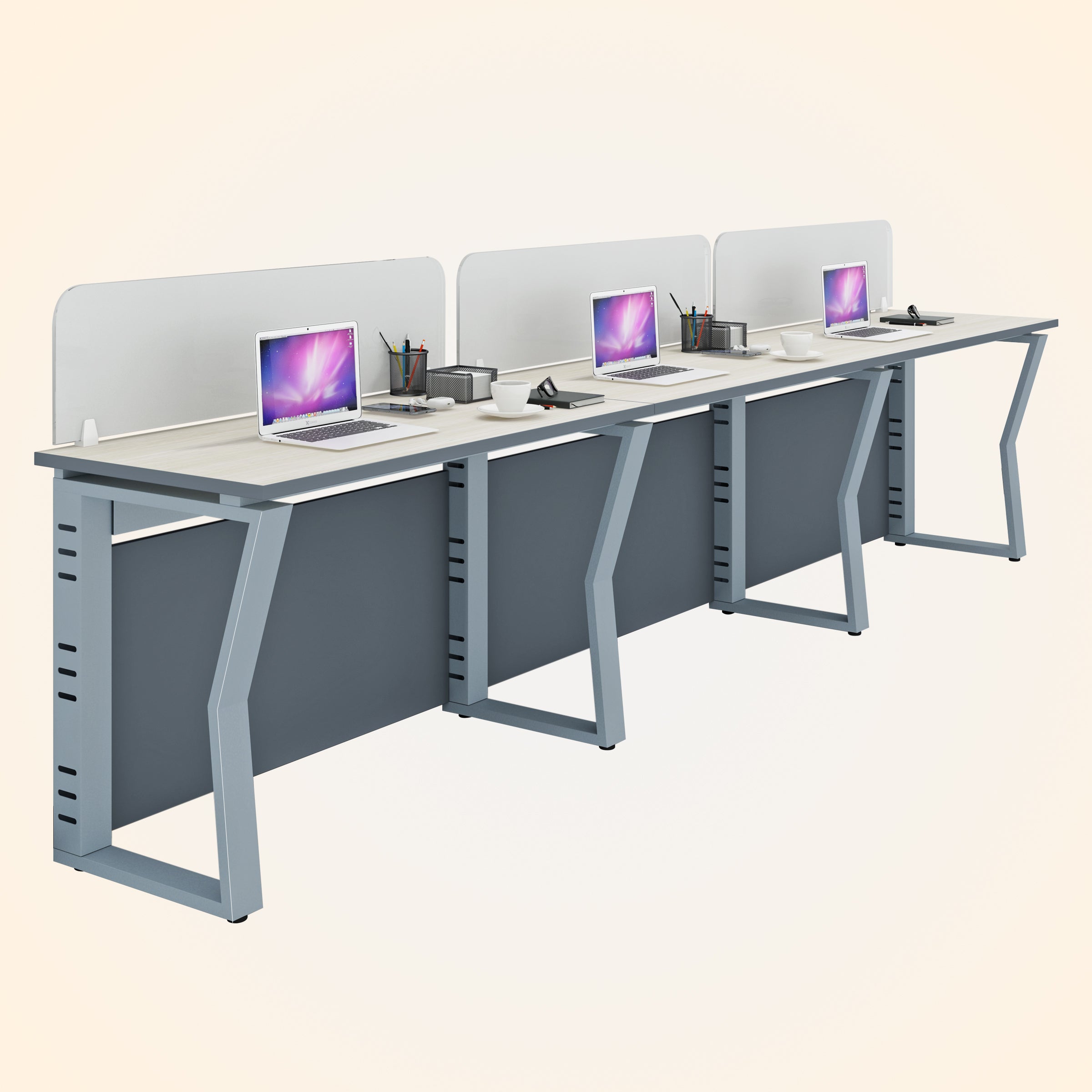 Workstation | Alabaster | 3 Seater | Side by Side | Only Desk