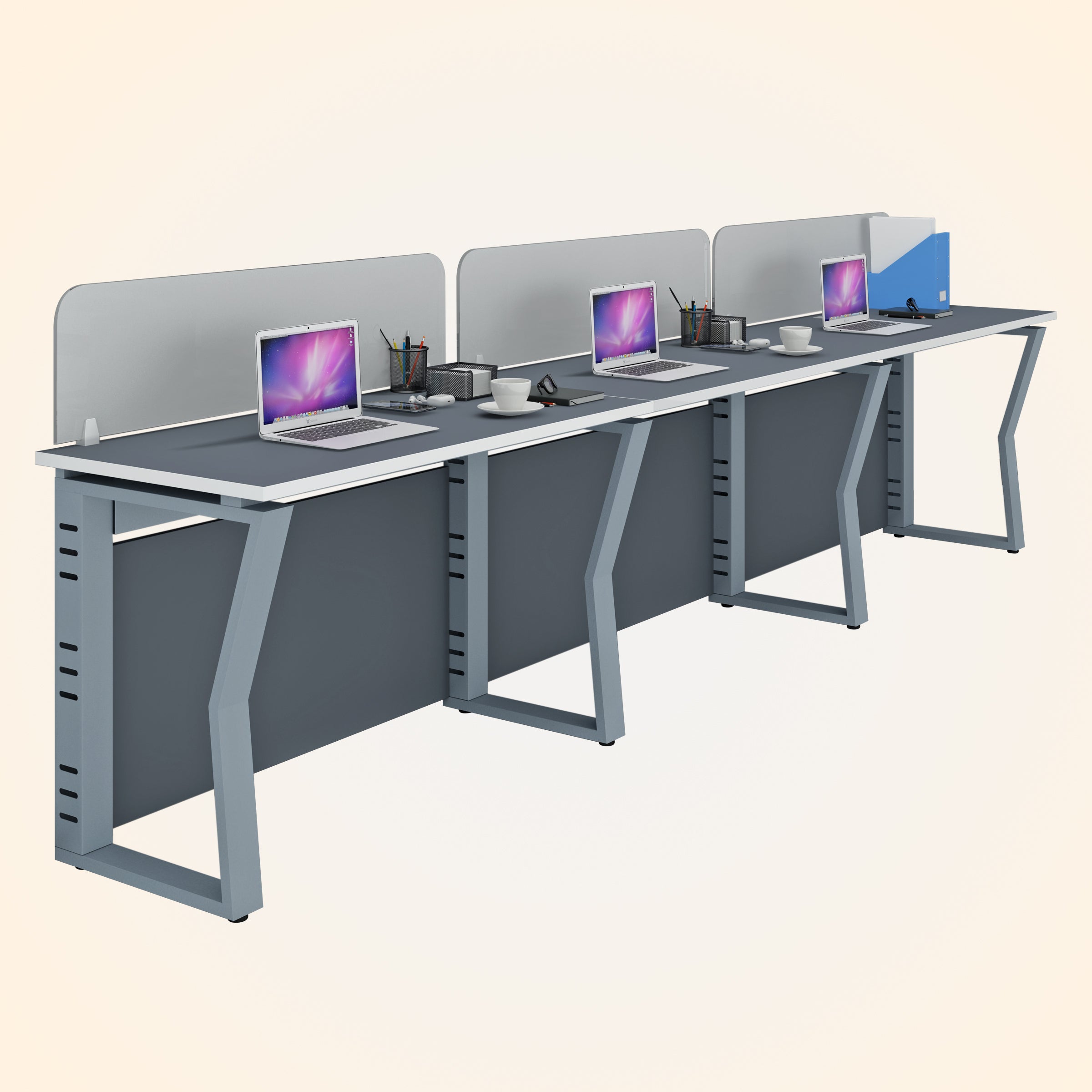 Workstation | Alabaster | 3 Seater | Side by Side | Only Desk